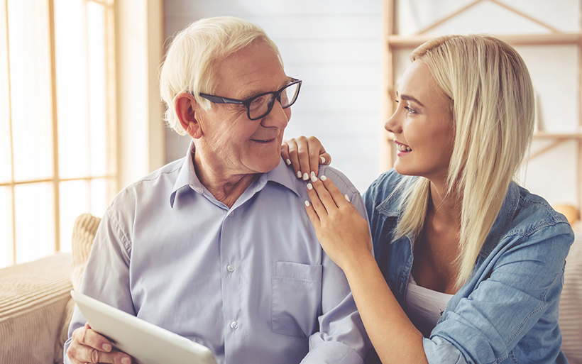 Daughter and father talking to each other