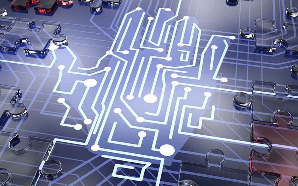 Digital image representing sensors, robotics and technology.