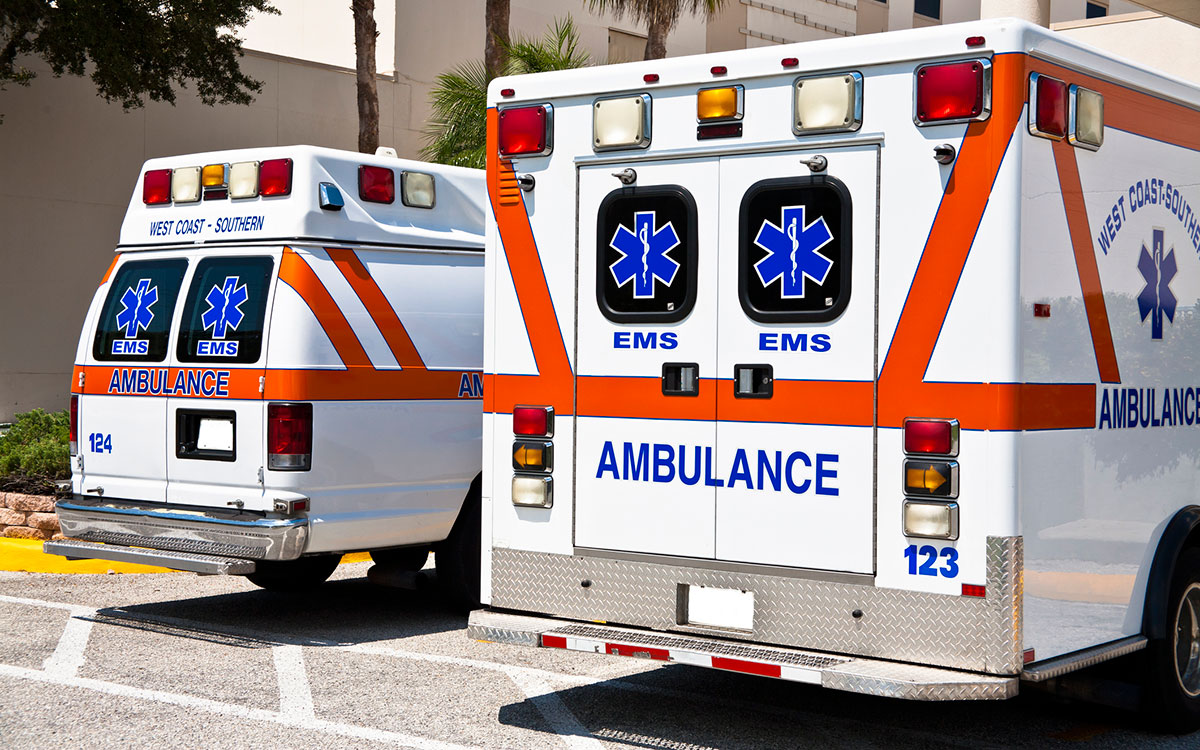 Two ambulances taking people to emergency room becaused hearing loss caused an accident.