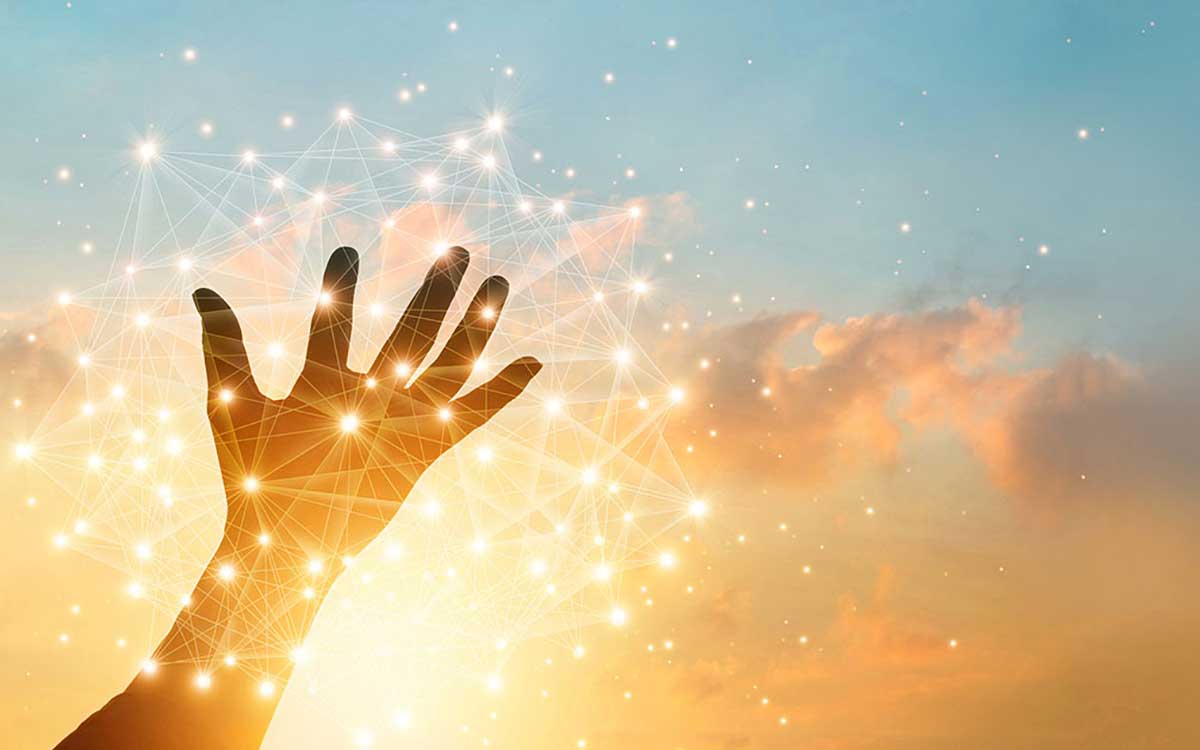 Hand touching electronic technology.