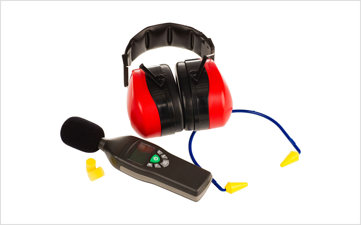 Earmuffs and earplugs for hearing protection.