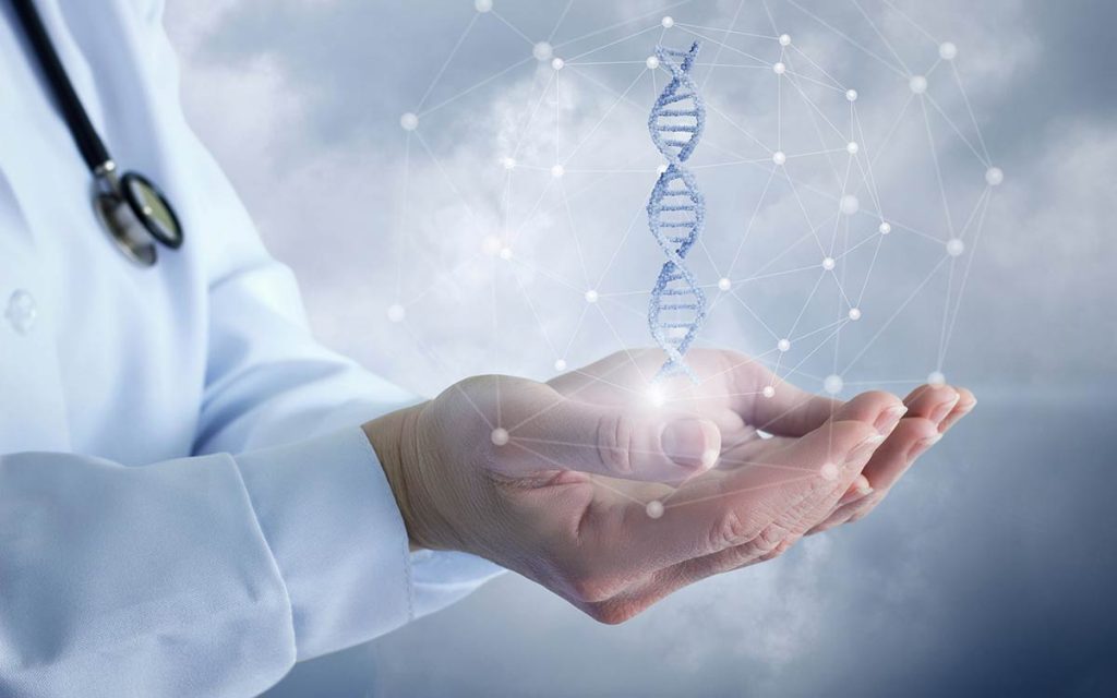 DNA and genetics molecule representing how hearing loss is genetic.