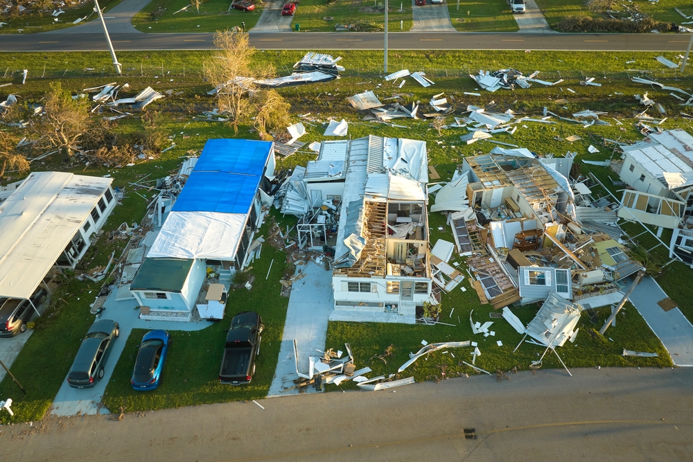 Houses damaged from natural disaster.