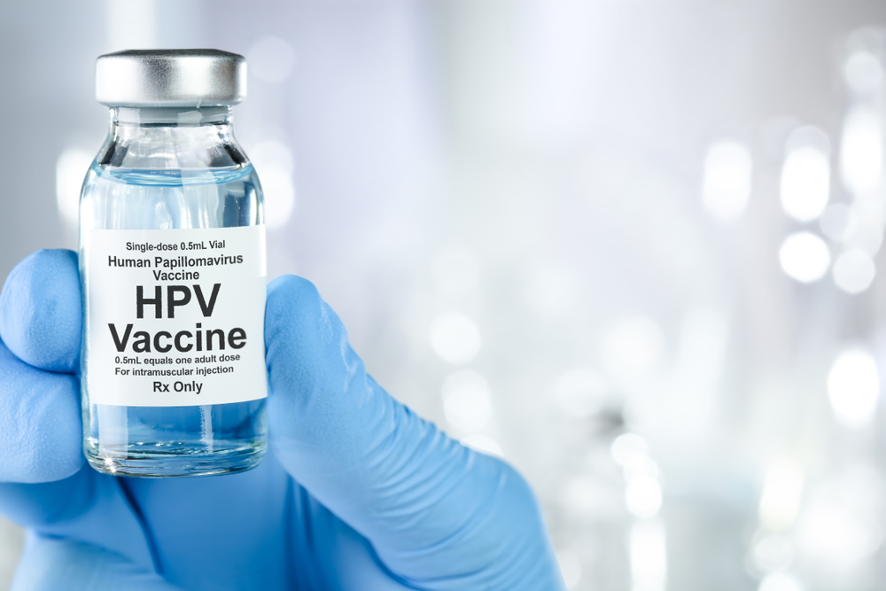 Small drug vial with HPV vaccine.